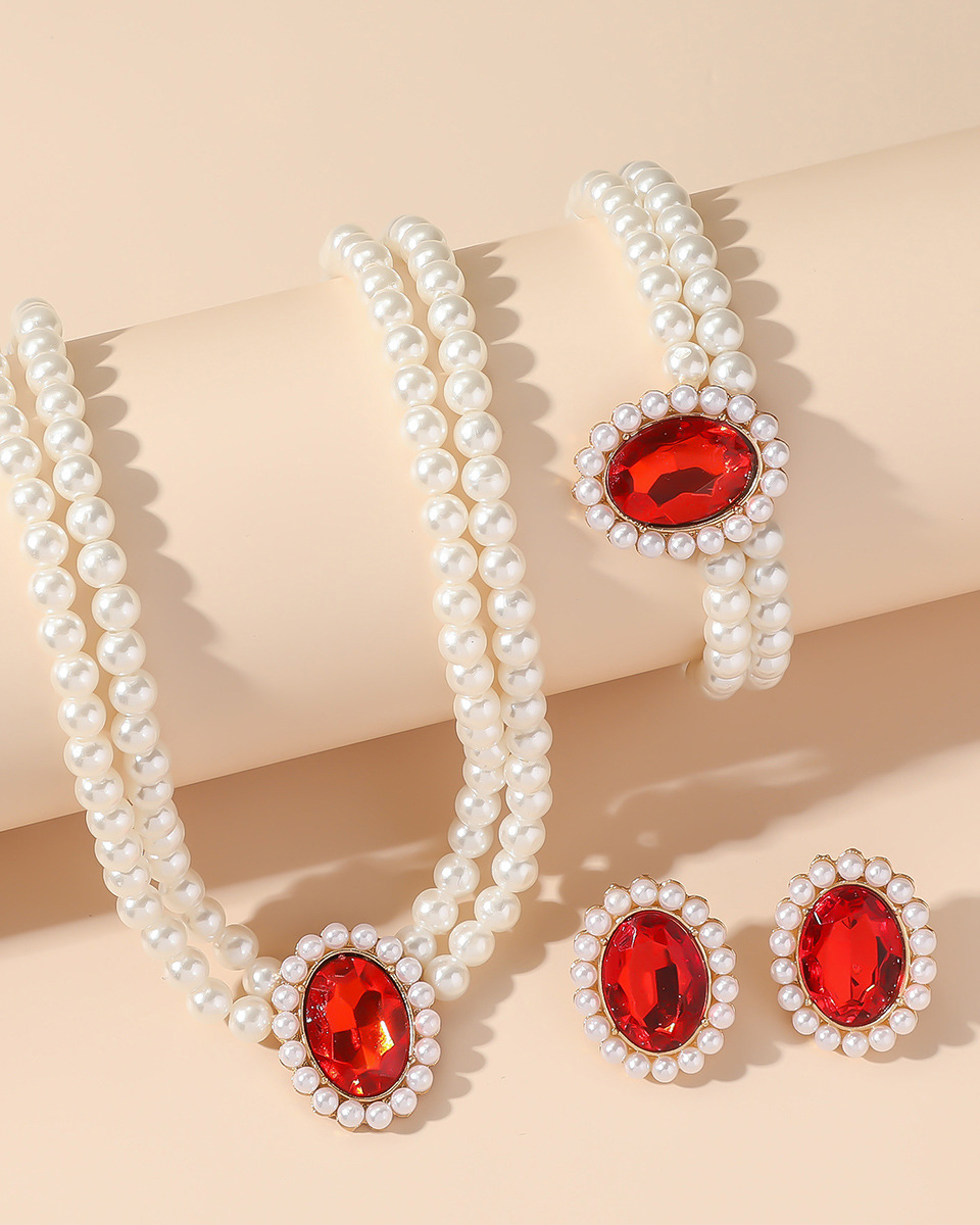 Double-Layer Imitation Pearl 3 Piece Jewelry Set-Curvy-Faja