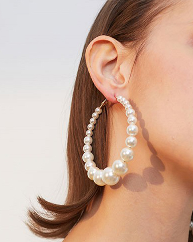 Retro Exaggerated Oversized Faux Pearl Large Hoop Earrings-Curvy-Faja
