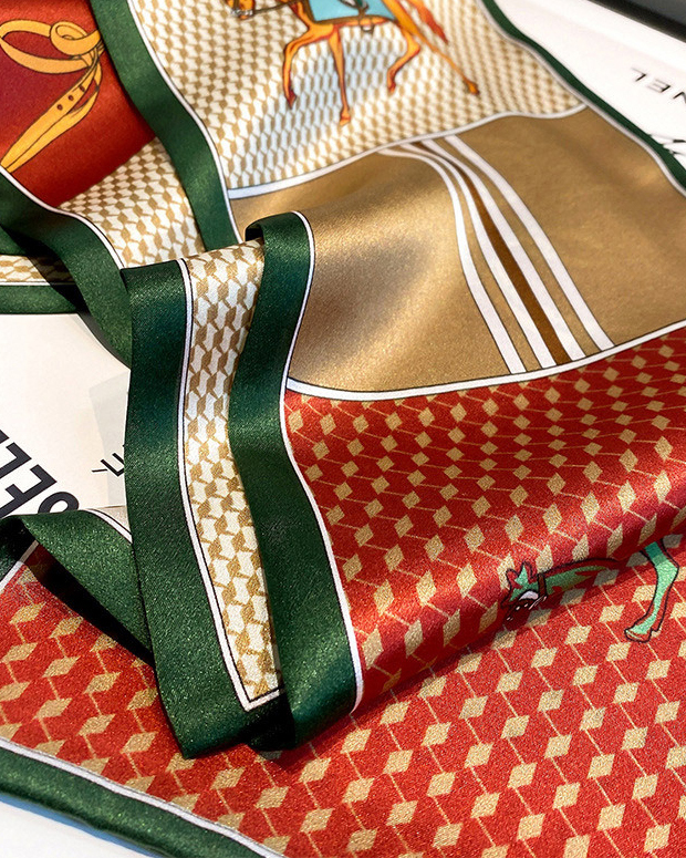 Checked Pony Fashion Double Layer Silk Scarf-Curvy-Faja