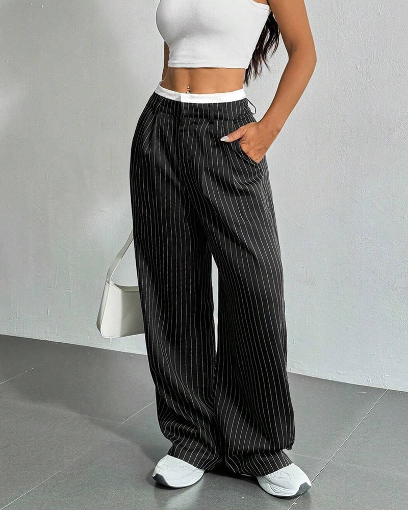 Simple Drape Loose Straight Pants-Curvy-Faja