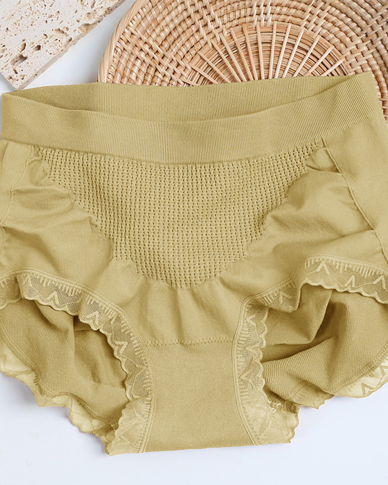 High-Waisted Lace Honeycomb Tummy-Control And Hip-Lifting Briefs-Curvy-Faja