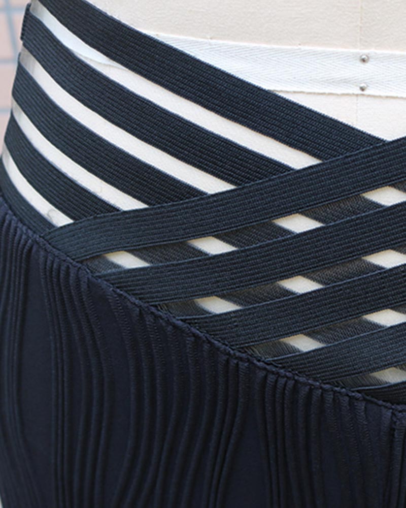 Draping Pleated Hollow-Cut Water Ripple Wide-Leg Pants-Curvy-Faja