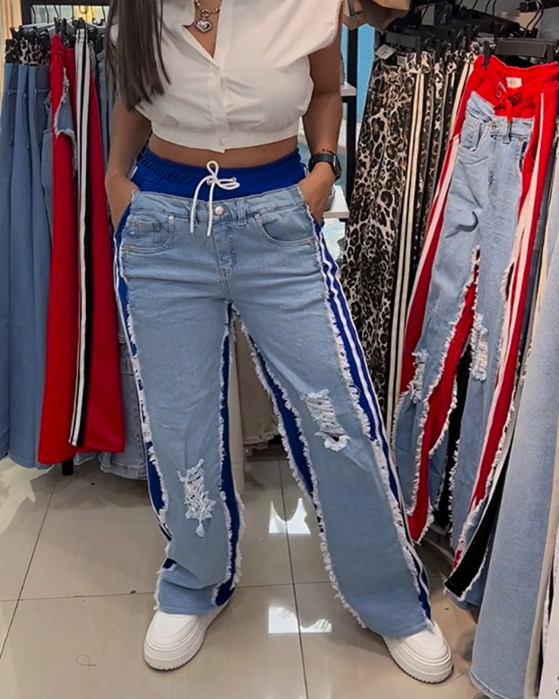 Distressed Patchwork Jeans