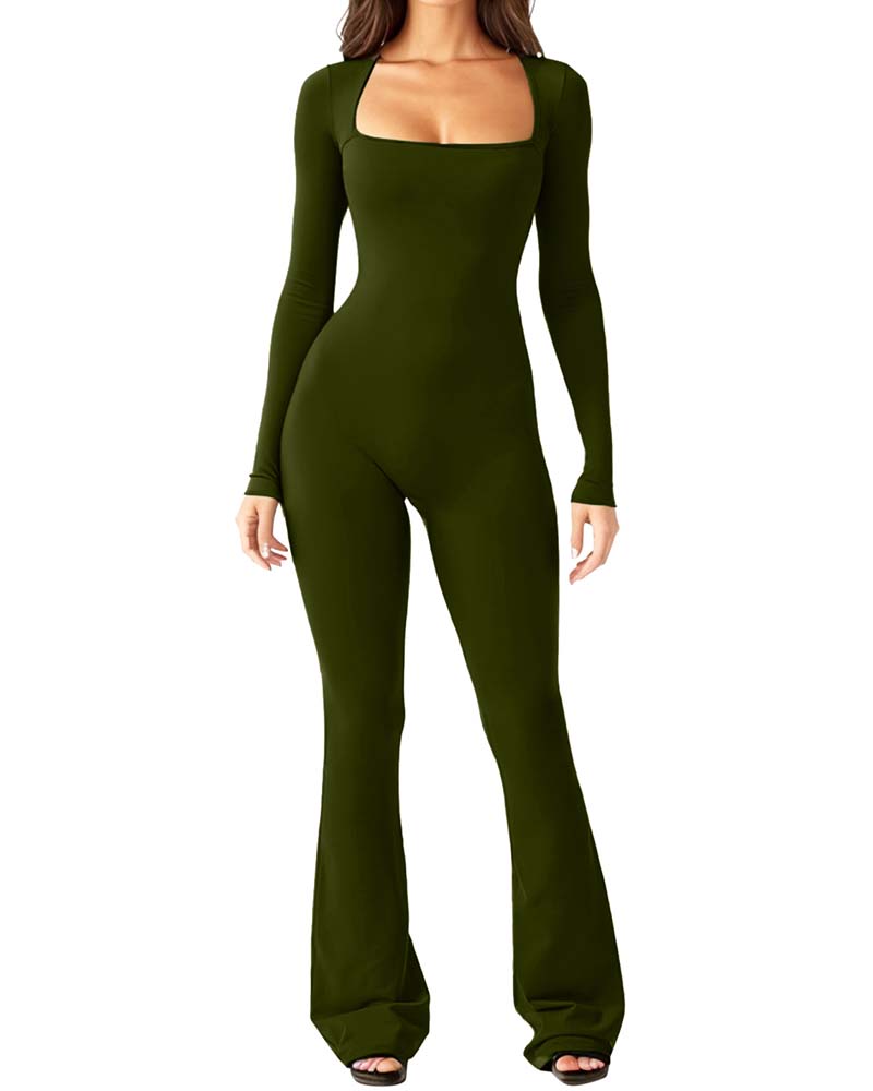 Yoga Jumpsuit With Long Sleeves And Generous Collar-Curvy-Faja