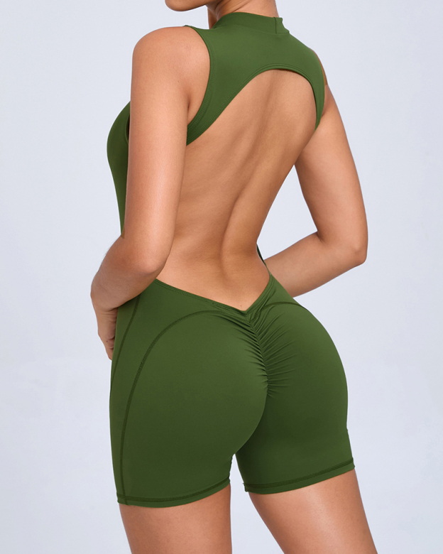 Open Back Yoga Romper-Curvy-Faja