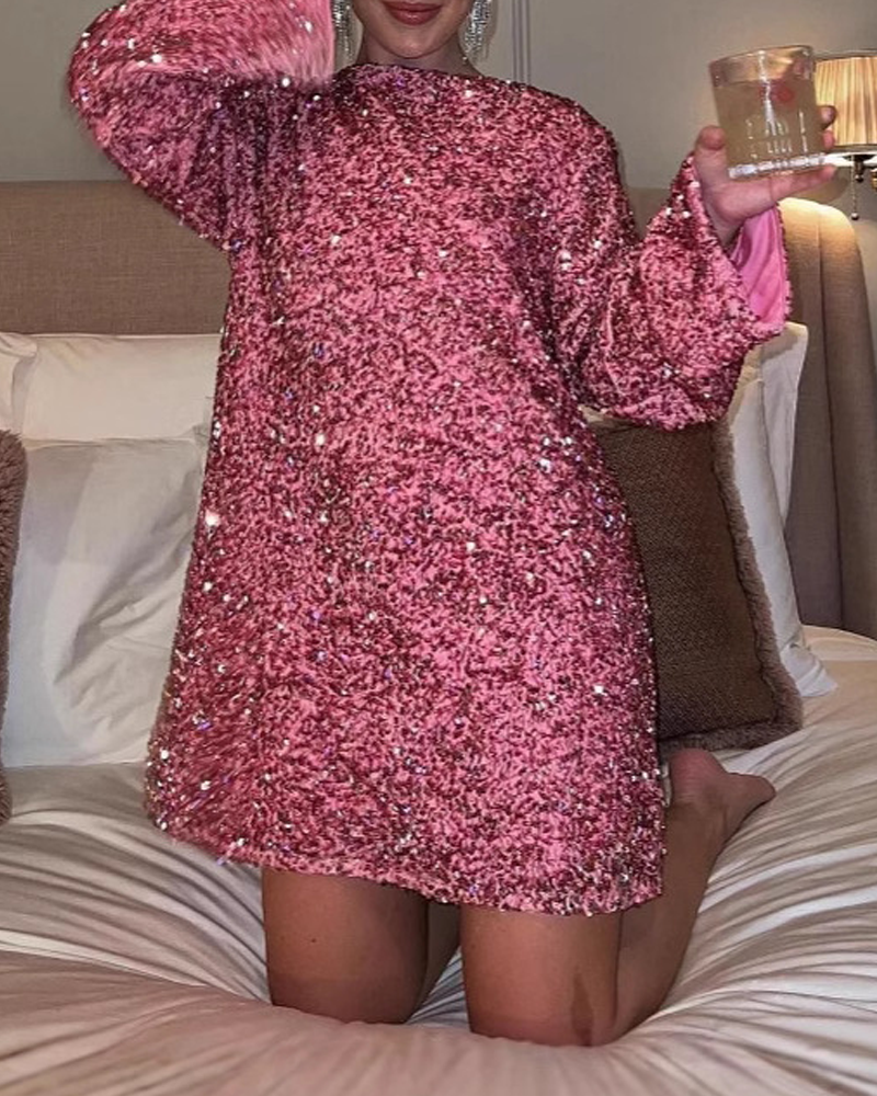 Christmas Party Backless Tie-Up Long-Sleeved Sequined Dress