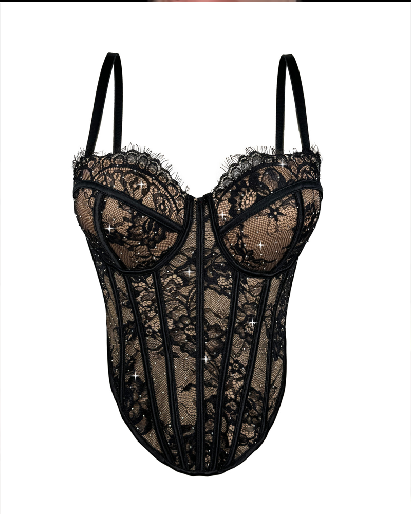 Sparkle Lace Boned Corset Camisole