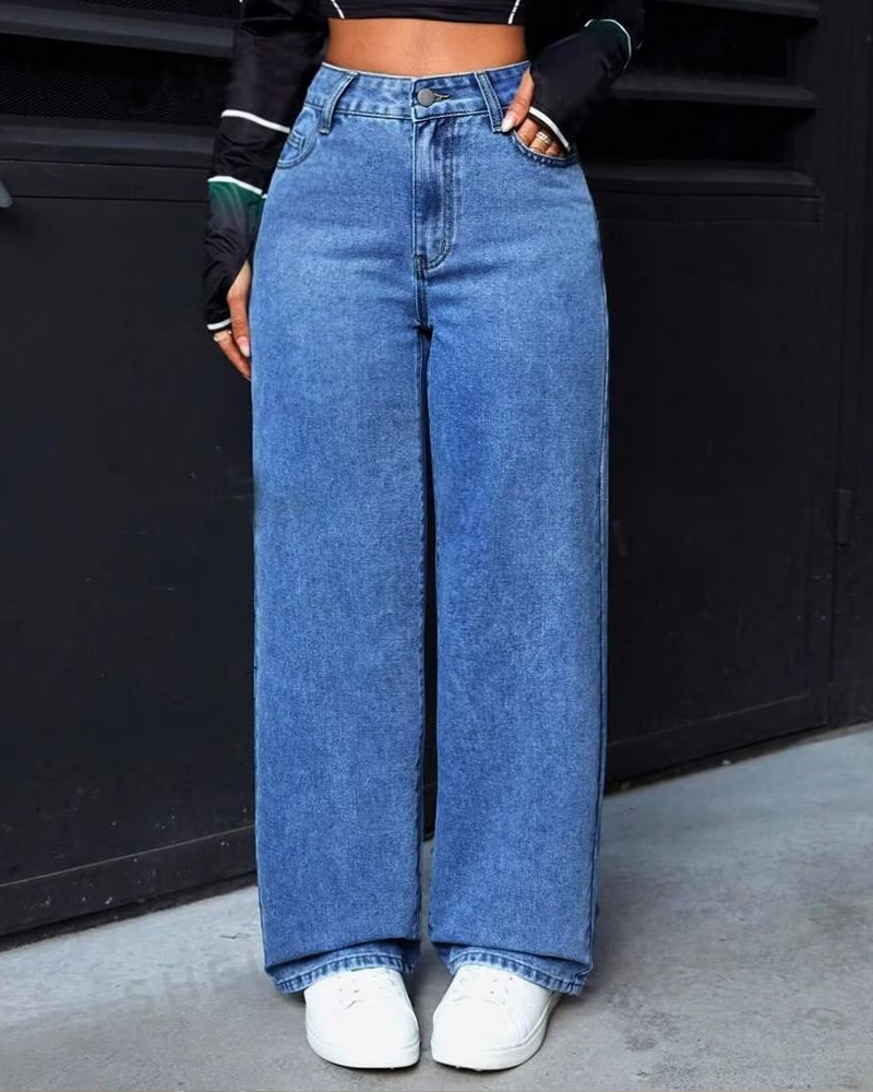 Casual Loose Straight Jeans-Curvy-Faja