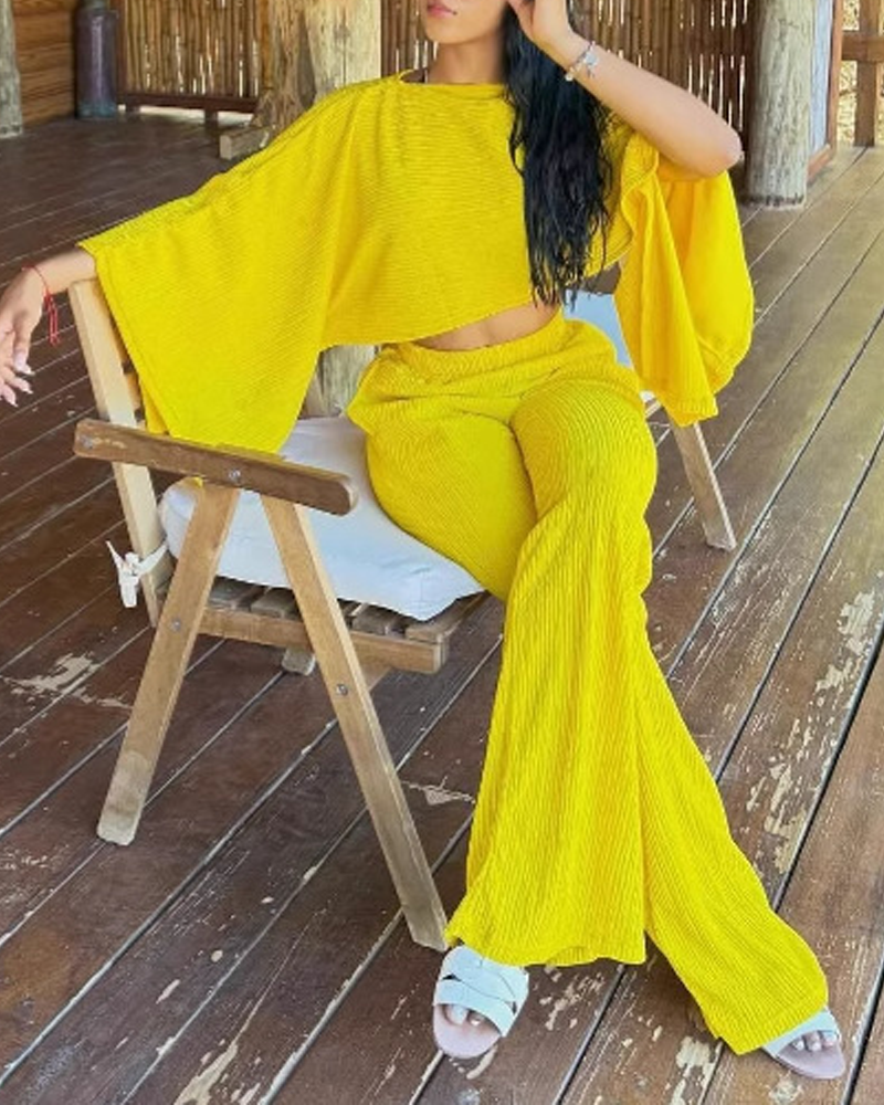 Casual High-Waisted Wide-Leg Pants Suit