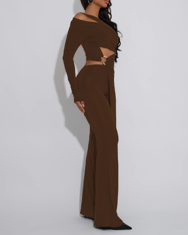 Hollow-Out Slim-Fit Irregular Pantsuit