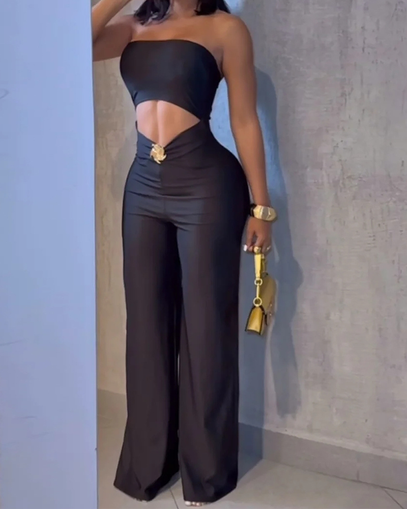 Strapless Slim-Fit Stretch Casual Jumpsuit