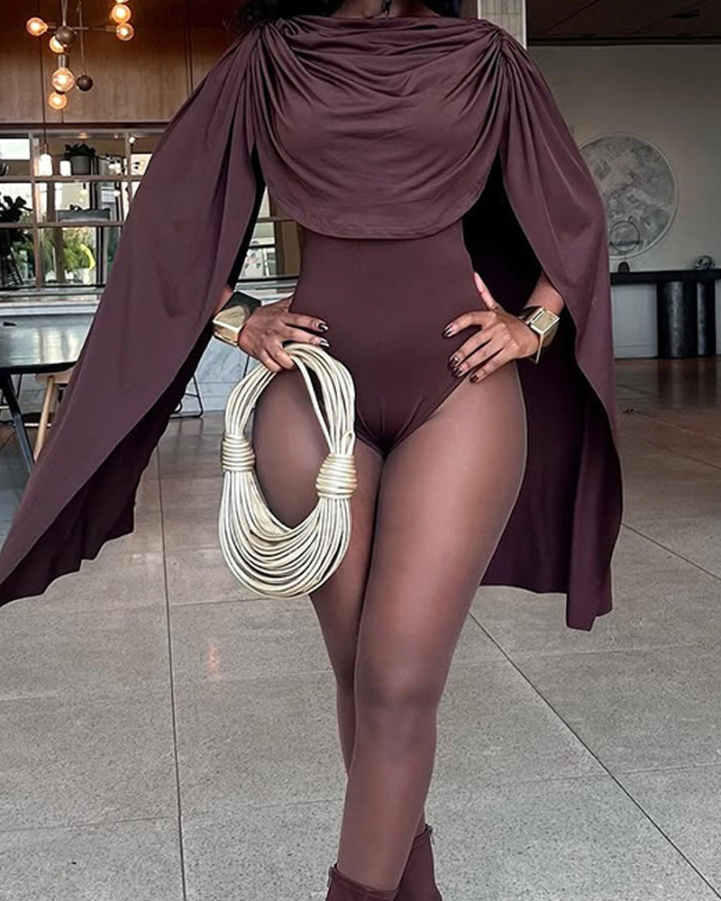 Elegant Turtleneck Shawl Triangle Bodysuit