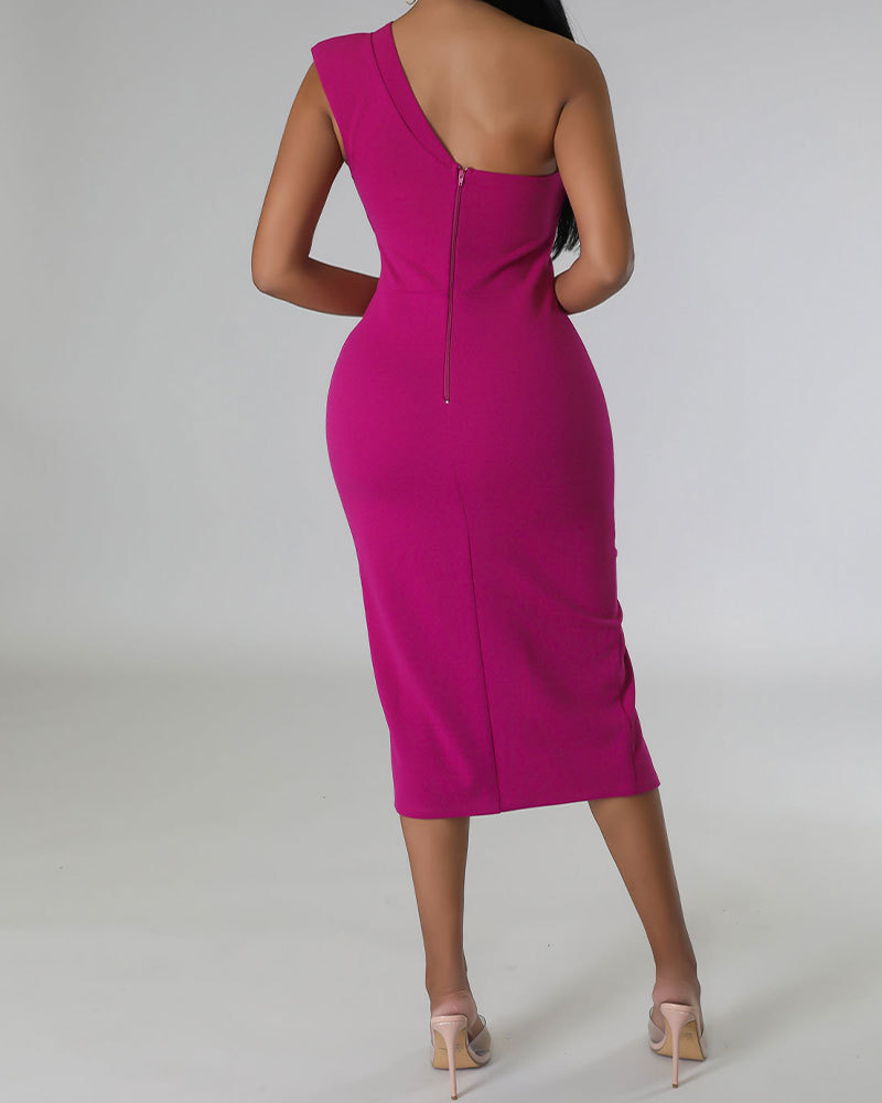 One-Shoulder Hip-Wrapped Slim Dress-Curvy-Faja