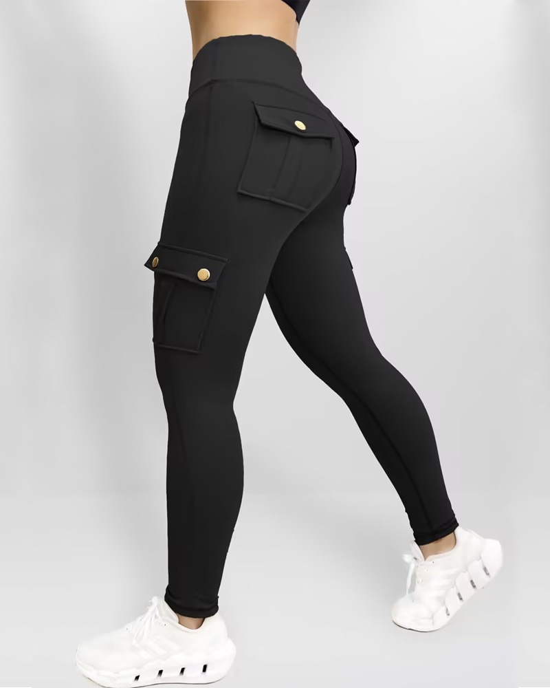 Pocket Cargo High-Elastic Fitness Pants-Curvy-Faja