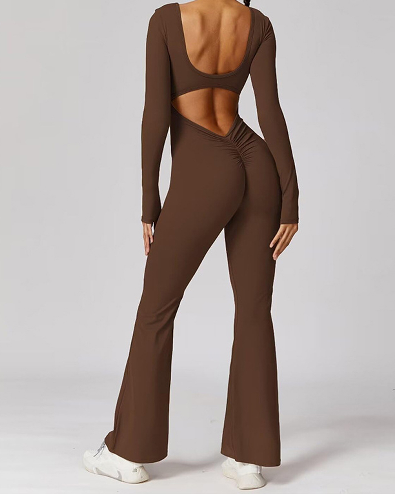 Beautiful Back Long Sleeve Yoga Jumpsuit-Curvy-Faja