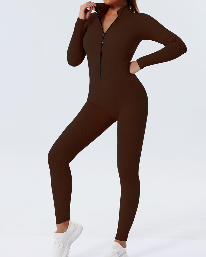 Ribbed Zip-Front Jumpsuit