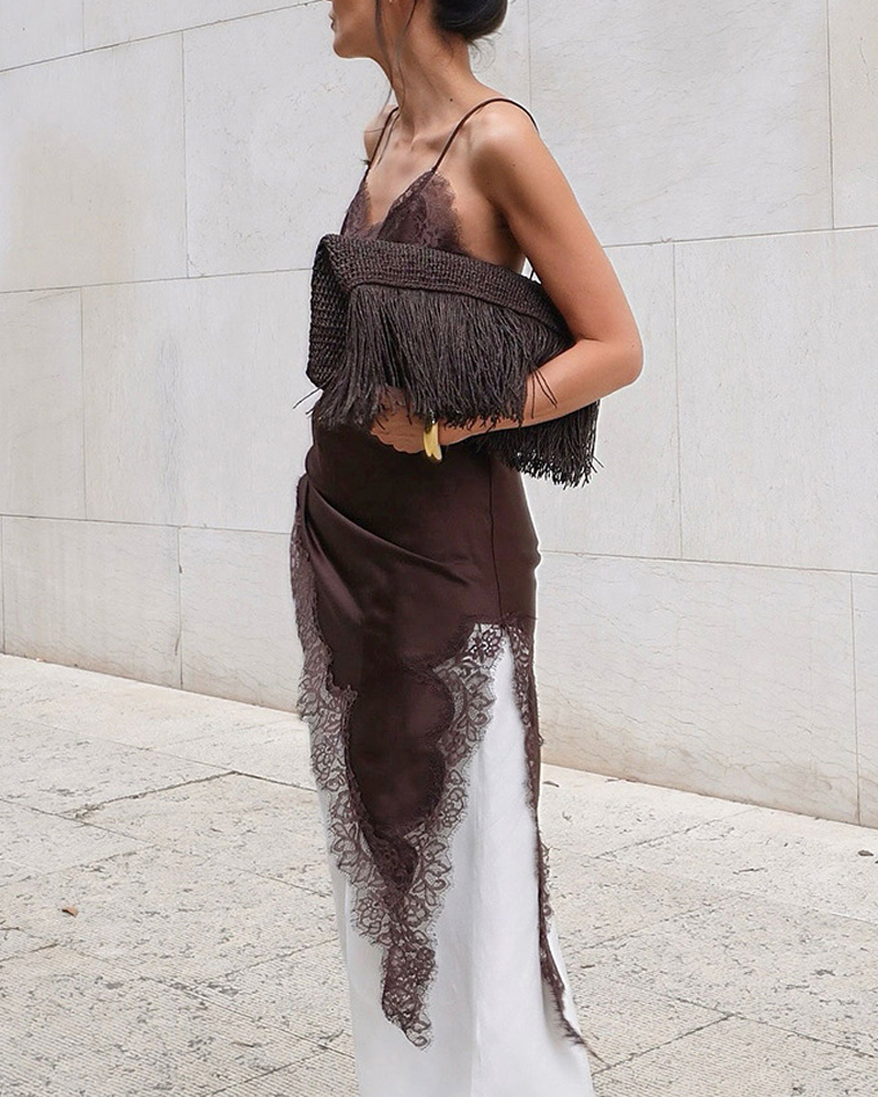 Lace Irregular Slit Inner Dress