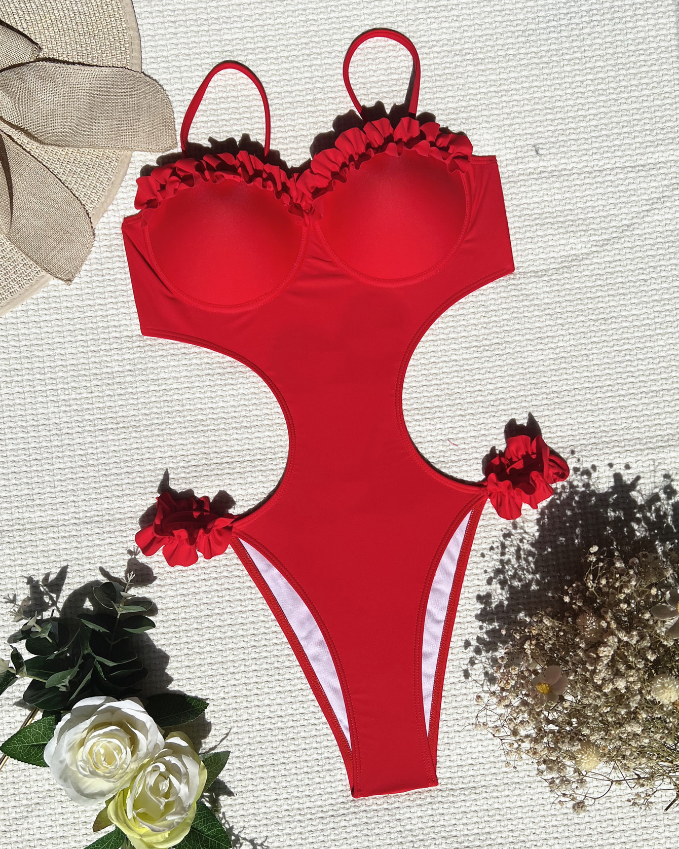 Solid Color Bikini Lace Swimsuit-Curvy-Faja