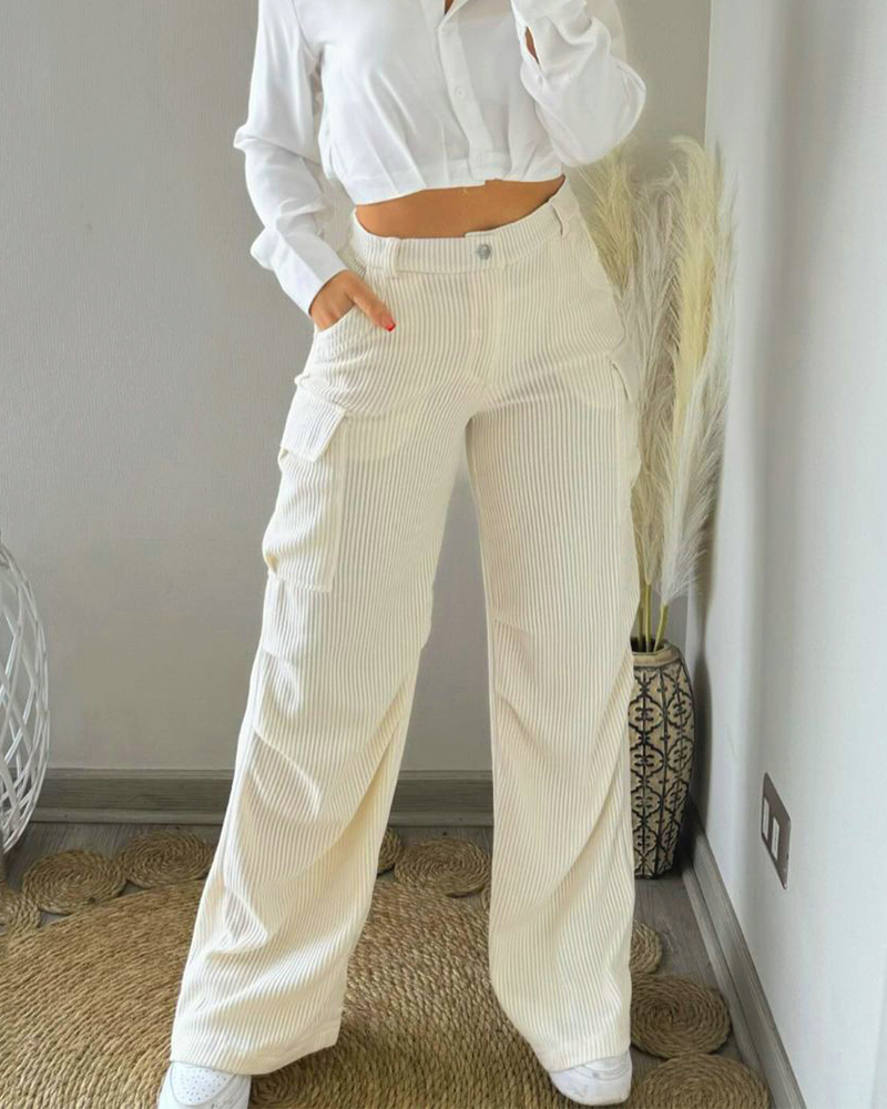 Corduroy Cargo Trousers-Curvy-Faja