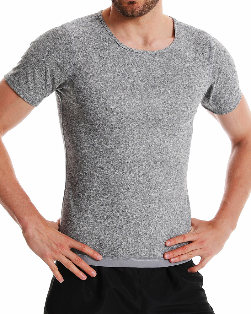 Men's Sweat Vest Fitness Sports T-Shirt Compression Short Sleeve-Curvy-Faja