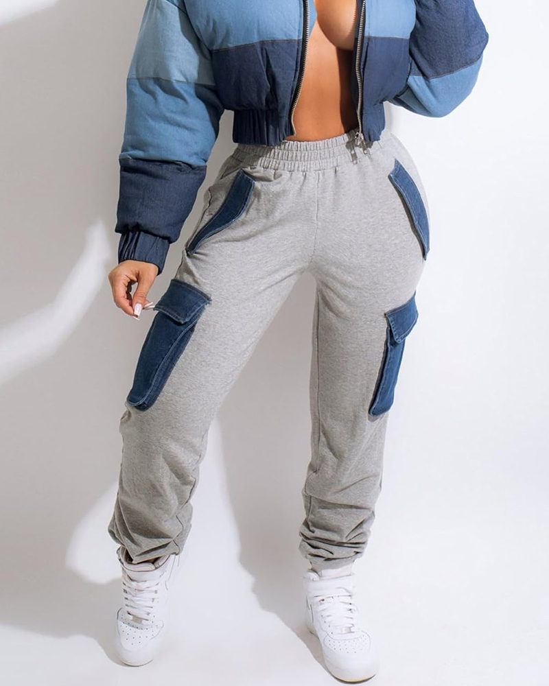 Street Style Big Pocket High Waist Workwear Pants-Curvy-Faja