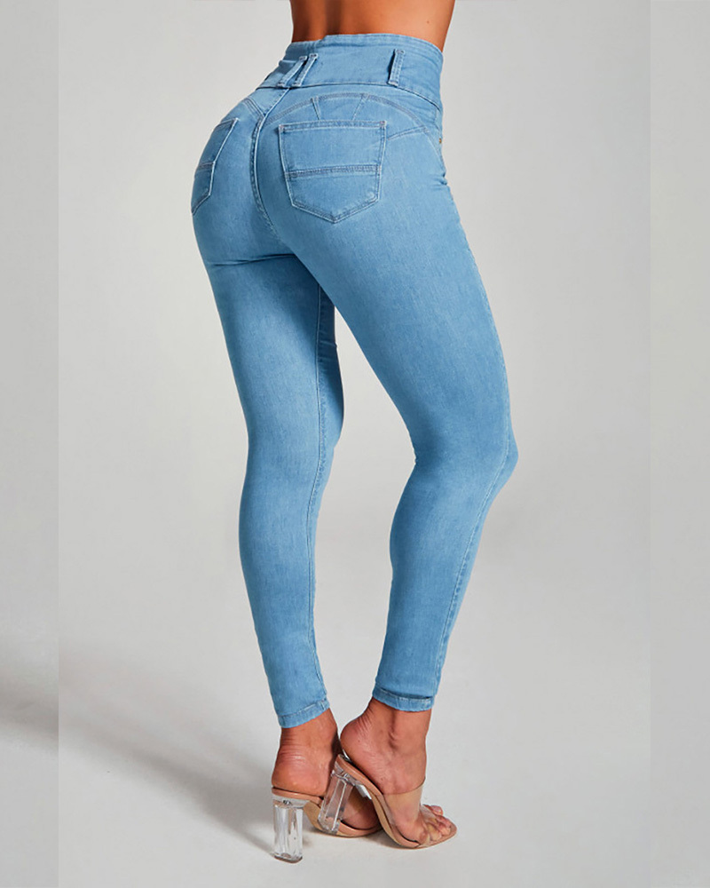 High-Waisted Skinny Stretch Sculpted Hip Lift Jeans
