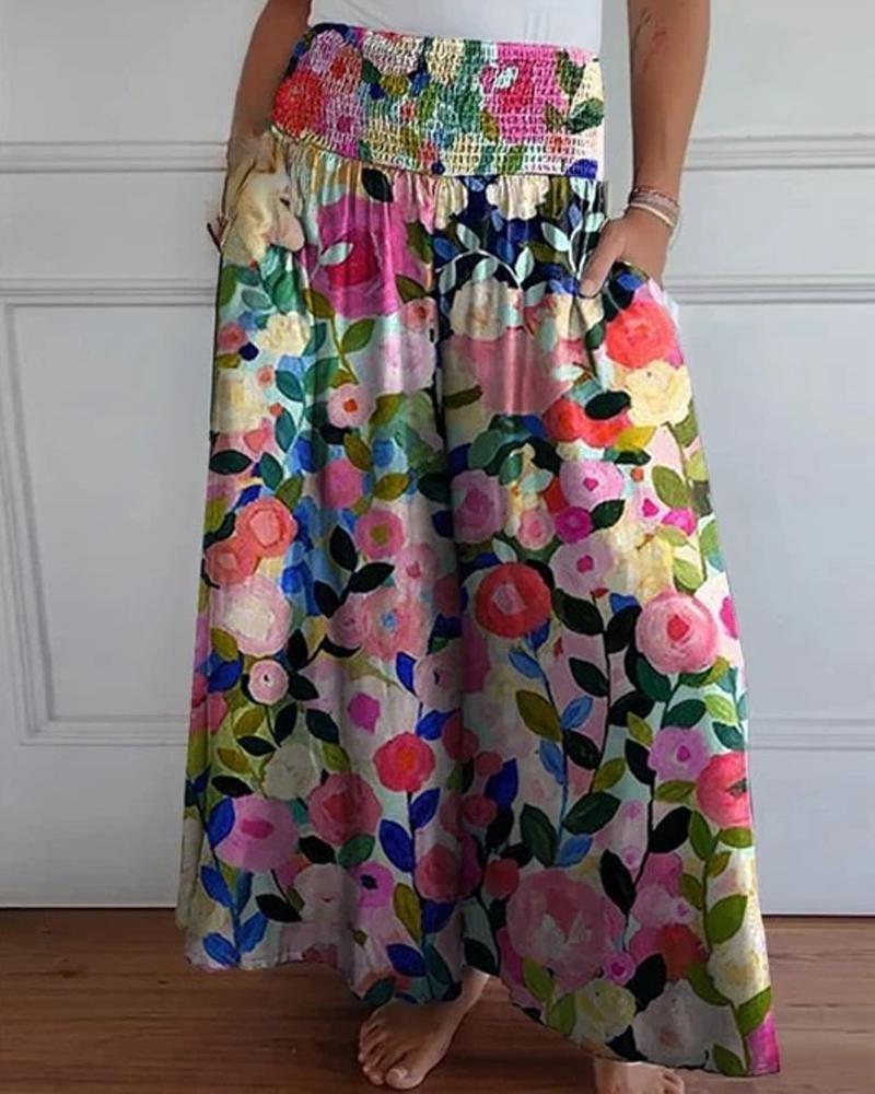 Wide Leg Elastic Waistband Trousers And Long Dress-Curvy-Faja