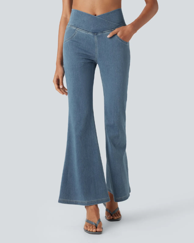 High-Waisted Crossover Flared Jeans