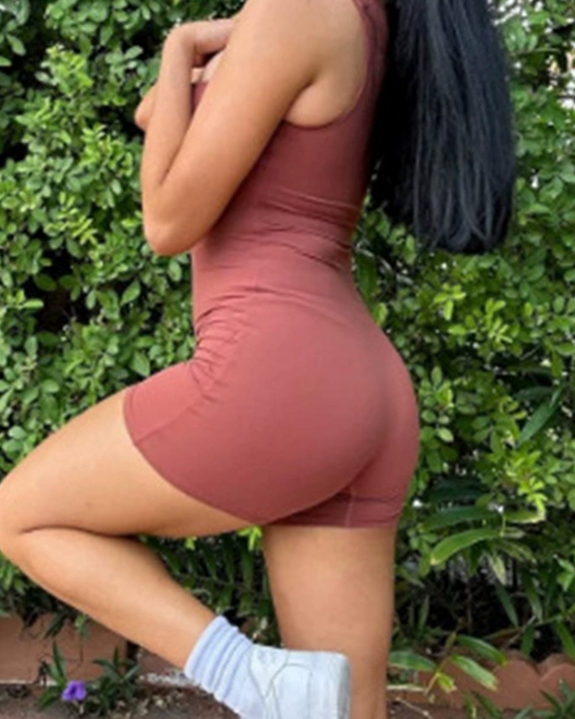 Women Workout Romper Yoga Ribbed Square Neck One Piece Seamless Tank Top Jumpsuit