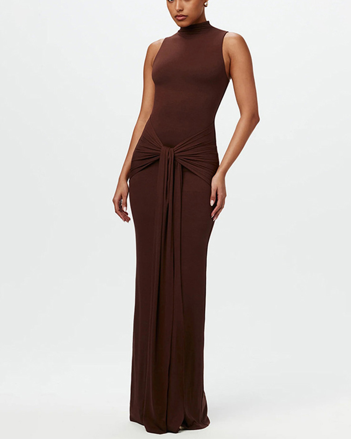 Fashion Solid Color Round Neck Sleeveless Strappy Slim Hip Dress-Curvy-Faja