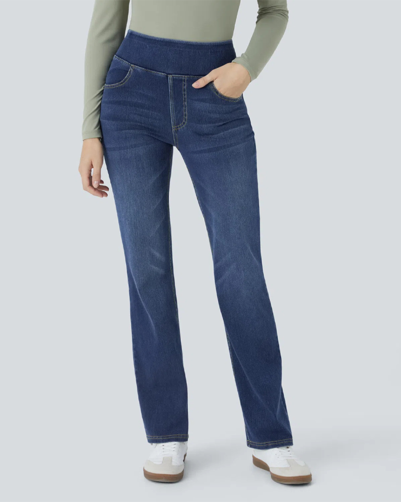 High-Waisted Straight-Leg Stretch Jeans-Curvy-Faja