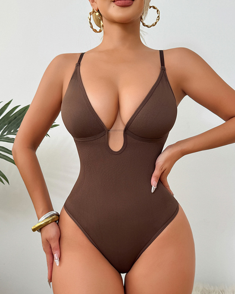 Deep V-Neck Sexy Waist Triangle Bodysuit-Curvy-Faja