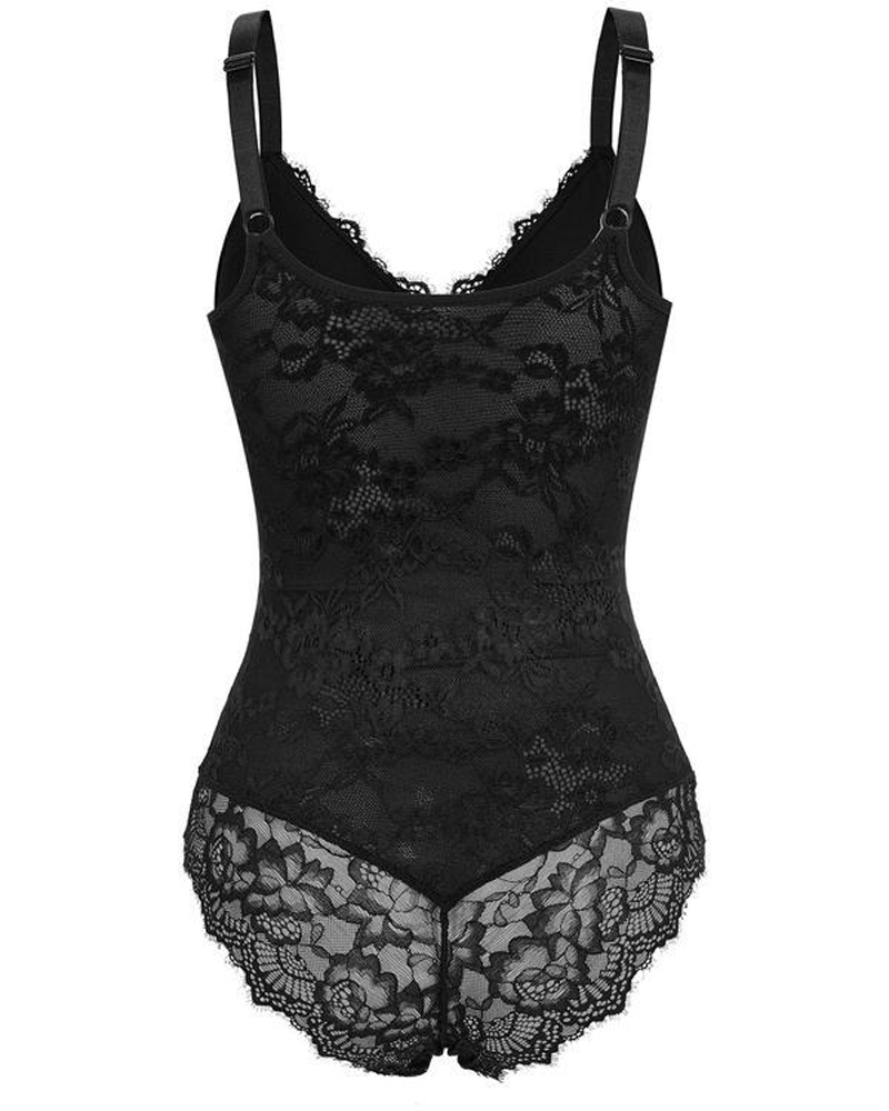 Lace Tummy Control Bodysuit-Curvy-Faja