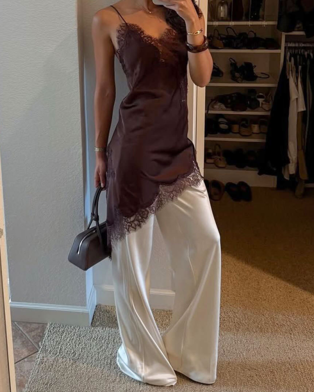 Lace Irregular Slit Inner Dress