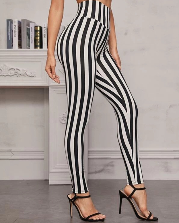 Striped High Waist Yoga Pants Leggings-Curvy-Faja