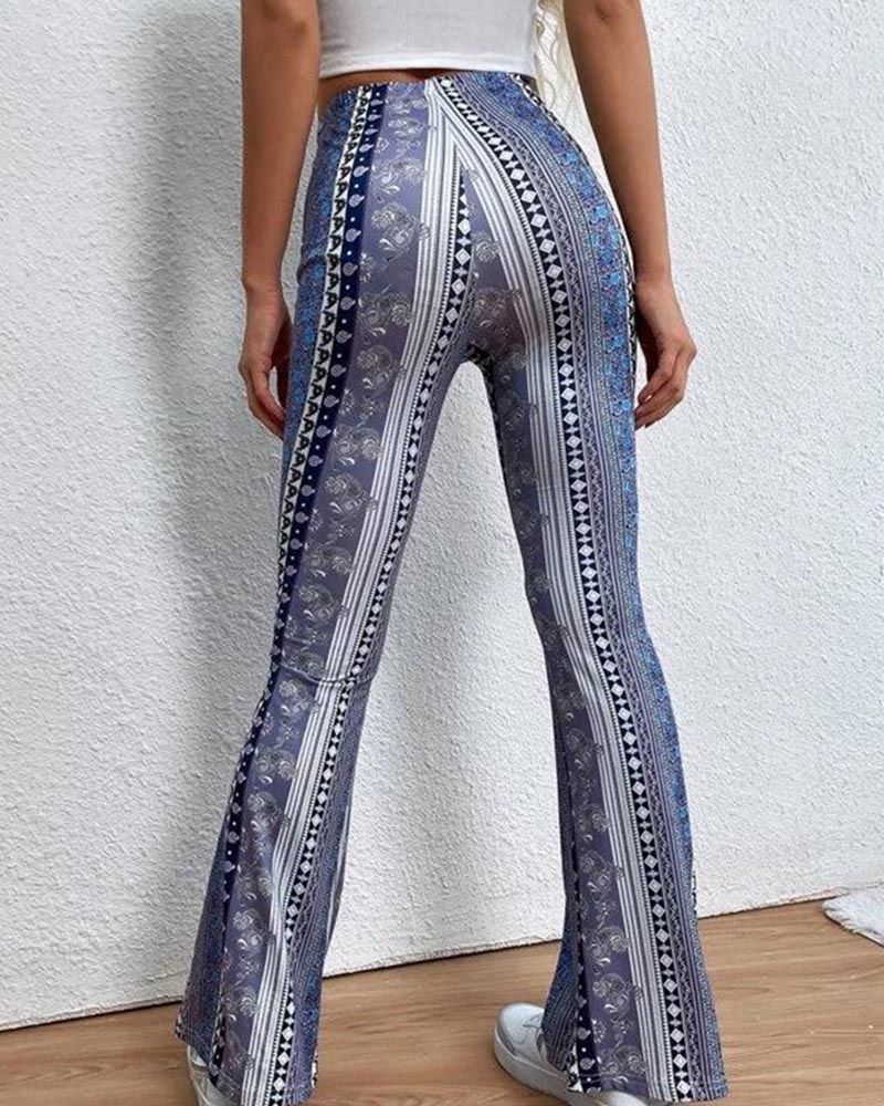 Vintage Print Flares With Tight Wrap Hips