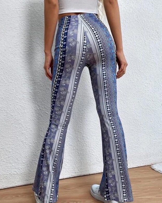 Vintage Print Flares With Tight Wrap Hips