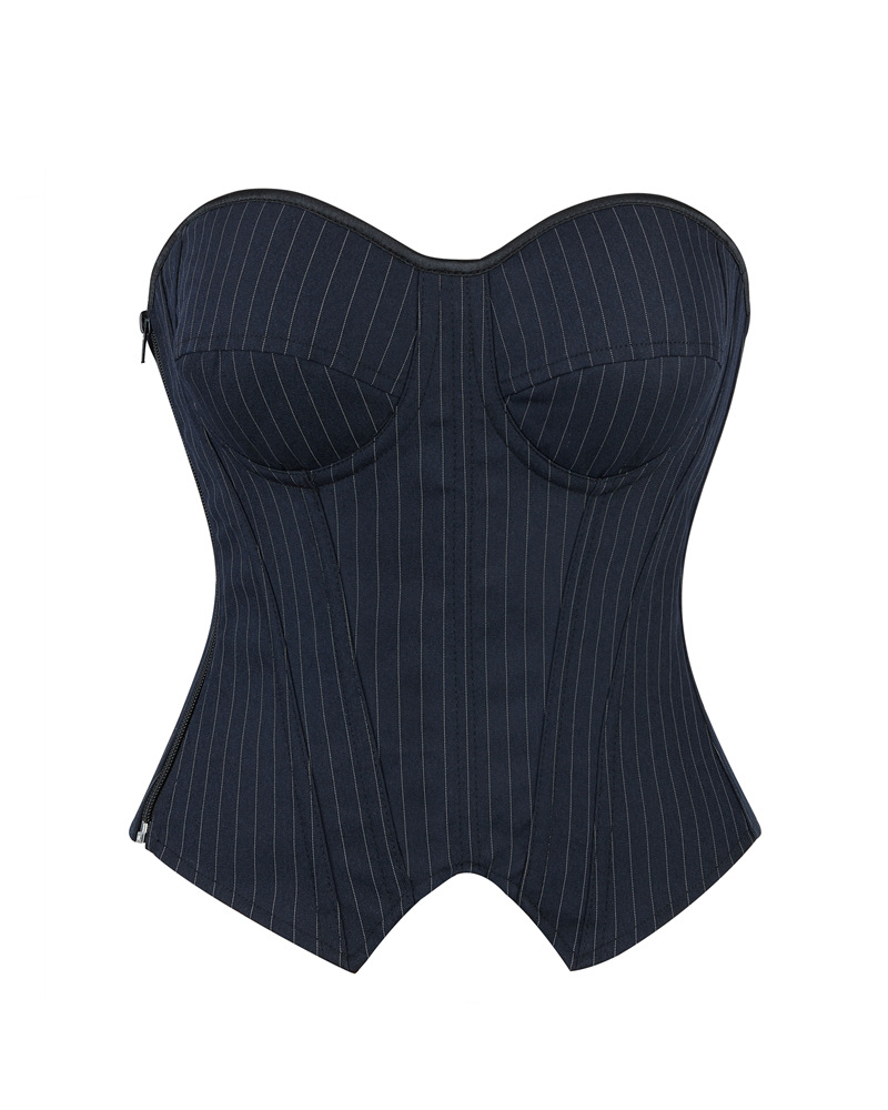 Striped Suit With Built-In Underwire Bra Cups Side Zipper And Herringbone Corset.