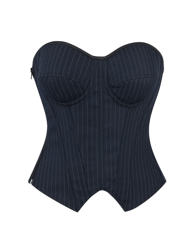Striped Suit With Built-In Underwire Bra Cups Side Zipper And Herringbone Corset.