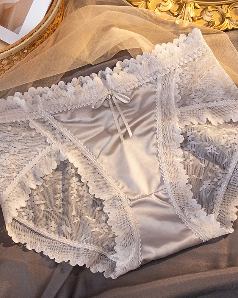 Mid-rise Sexy Satin Lace Briefs-Curvy-Faja