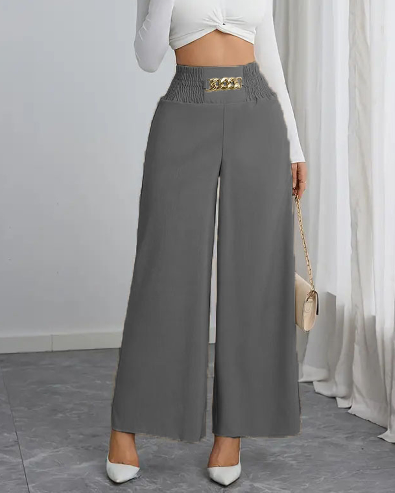 High Waist Slim Fit Wide Leg Pants-Curvy-Faja