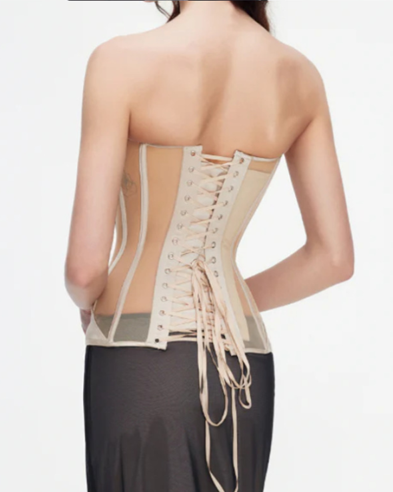 Sheer Mesh Bra See-Through Cool Strappy Fishbone Corset