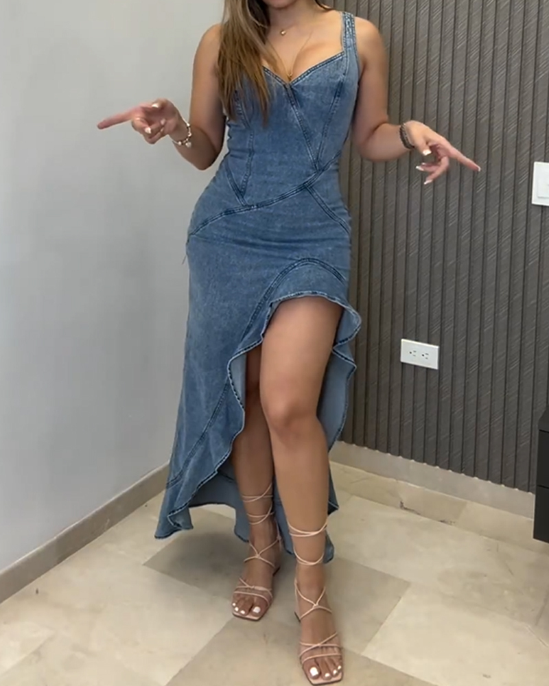 Diagonal Cut Denim Dress (Pre-Sale)