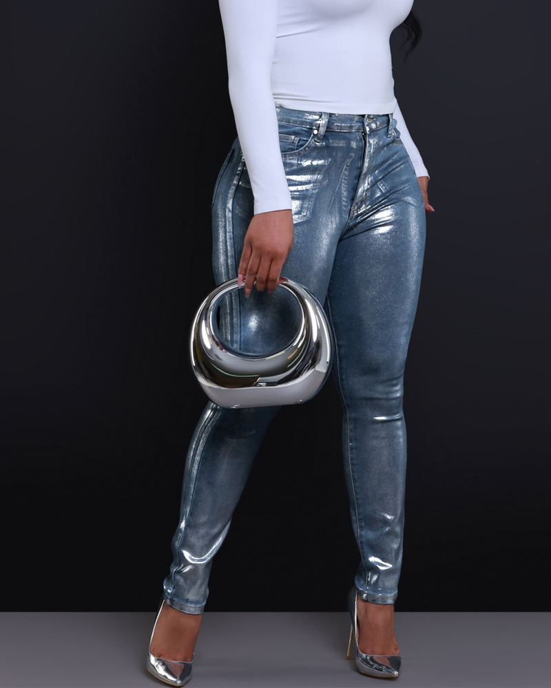 Silver-Tone Skinny Stretch Jeans-Curvy-Faja