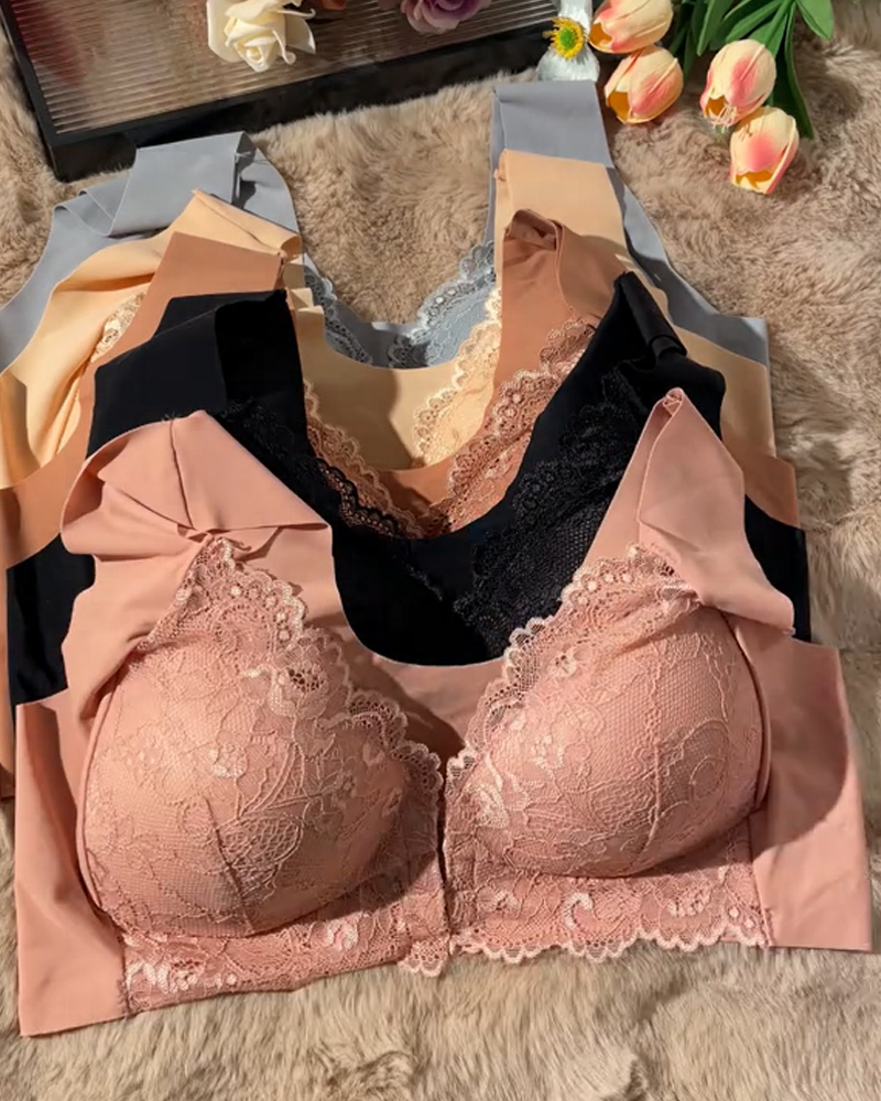 Front Clasp Lace Bra-Curvy-Faja