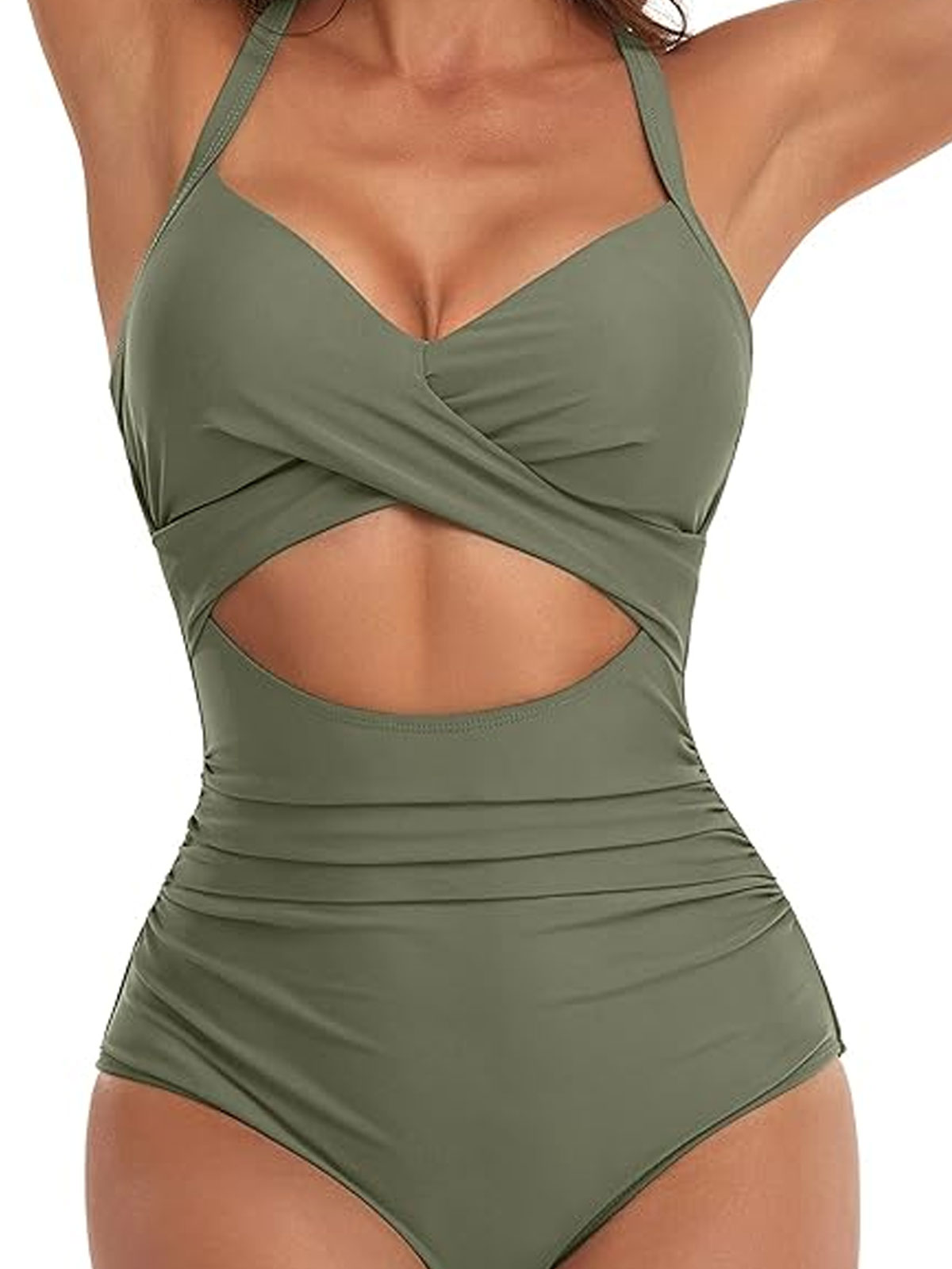 One Piece Swimsuits Tummy Control Cutout High Waisted Bathing Suit Wrap Tie Back-Curvy-Faja