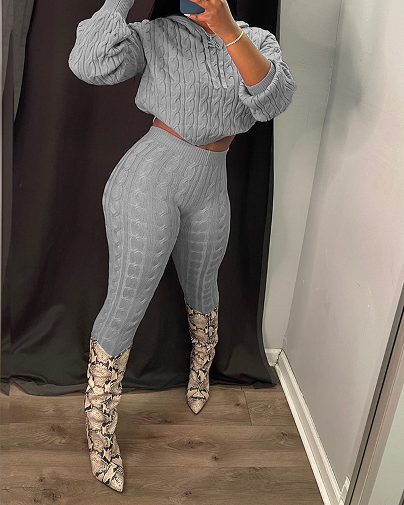 Casual Textured Long-Sleeved Knit Set