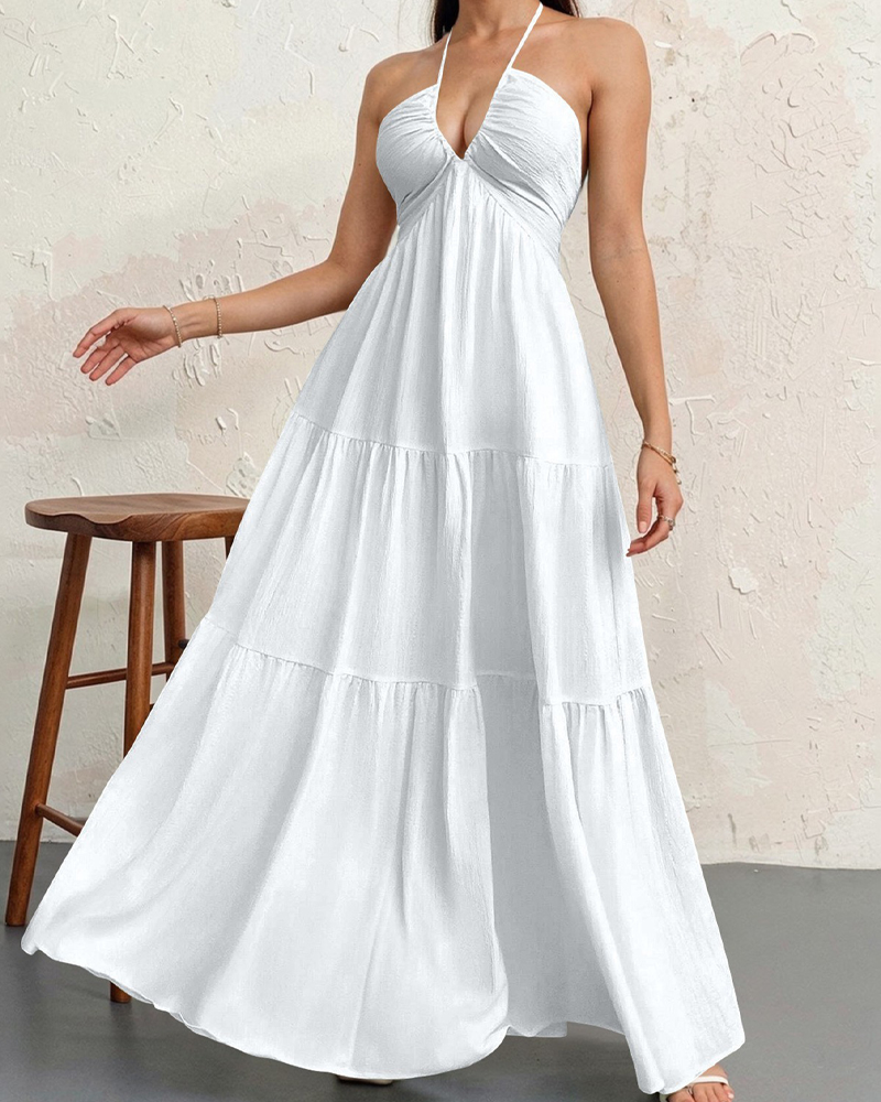 Halter Neck Backless Tie-Up Maxi Dress