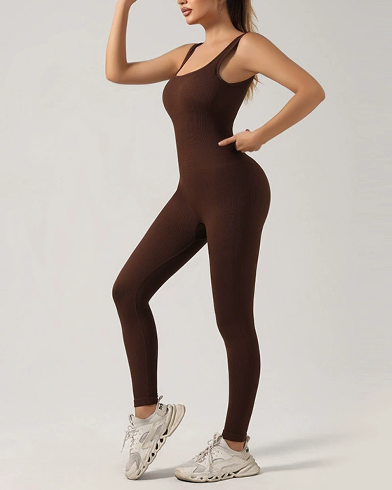 Seamless Bodysuit With Breast Pads And Ribbed Trousers-Curvy-Faja