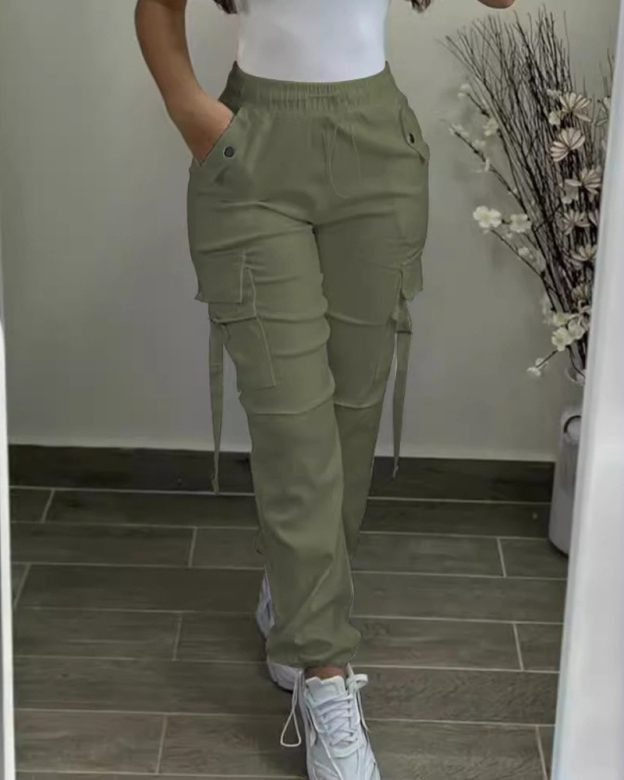 Casual Elastic Waist Overalls-Curvy-Faja